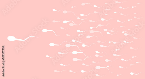 The spermatozoon has shot forward and is heading straight towards the target, pink background.