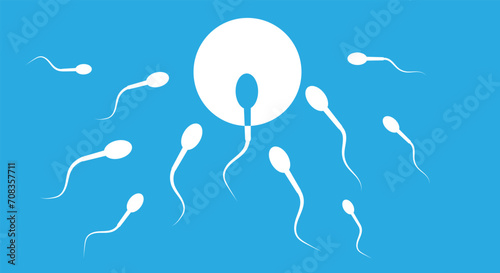 The sperm rushes forward and goes straight to the target, to the egg for ovulation, against a blue background. photo