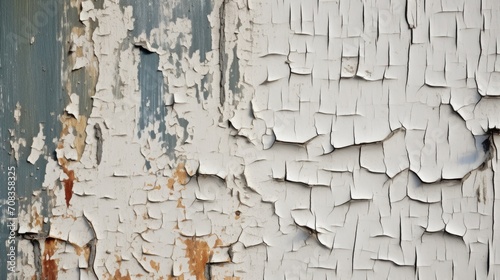 A close up of peeling paint on a wooden wall - a detailed shot of weathered paint on wood, ideal for backgrounds, textures, interior design concepts, or distressed vintage aesthetics. photo