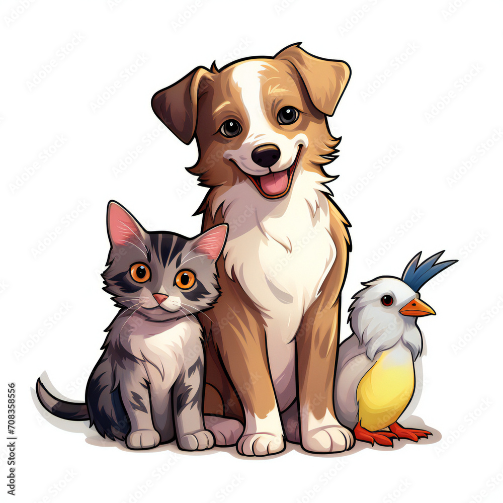 Dog and cat and a bird vector Dog and cat and a bird vector