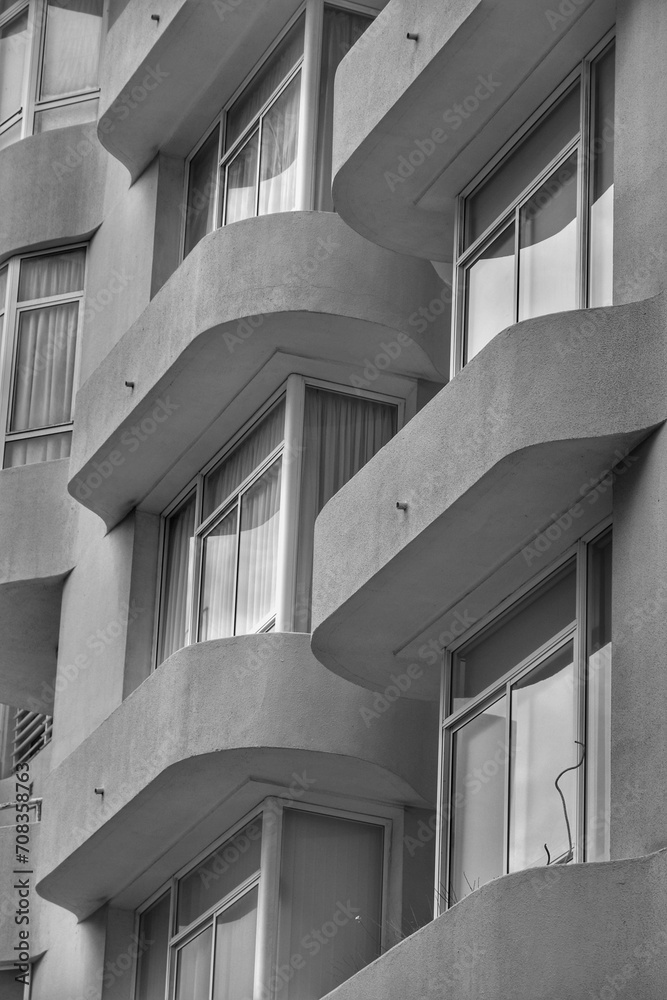 Black and white image of modern apartment building in Las Palmas de Gran Canaria