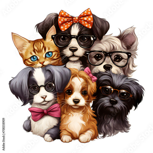 Bunch of cute little dog and cat vector