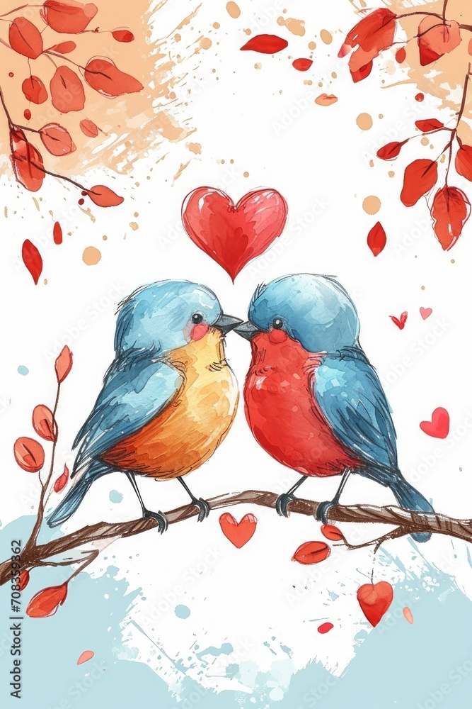 Valentine Delight Sparkling Hearts Background, Watercolor illustration heart backgr
ound, generative AI