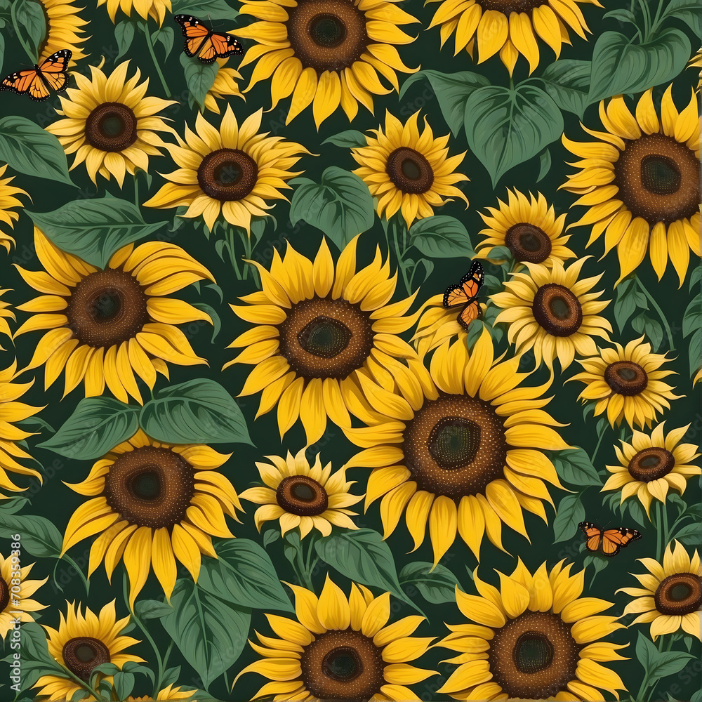Sun flowers natural and Bright seamless pattern for decorations, texture, textile and fabric prints Sun flowers natural and Bright seamless pattern for decorations, texture, textile and fabric prints