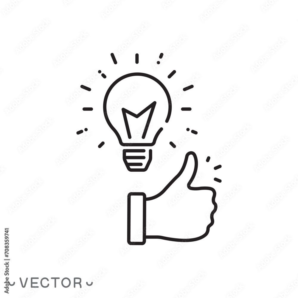 best or good idea icon, liked innovation, recommend, easy finger snap, positive feedback or recommend, creativity solution, thin line symbol isolated on white background, editable stroke eps 10 vector