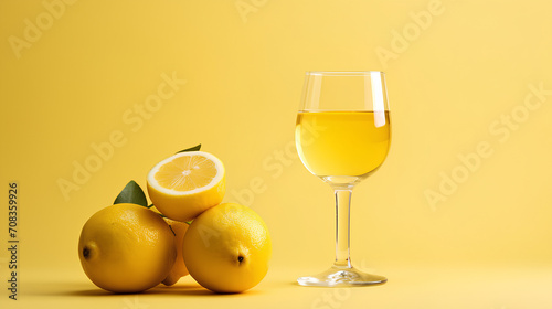 A refreshing summer lemonade drink in wine glasses and glass bottles.
