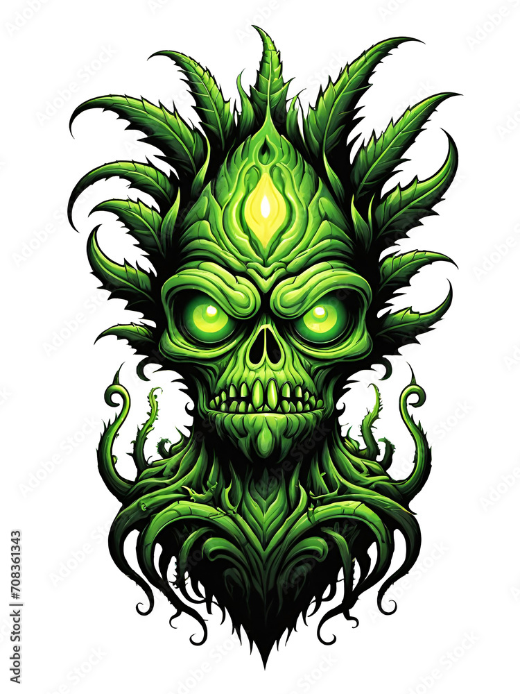 Green monster plants character design illustration on transparent background