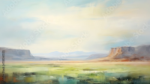 an abstract oil landscape painting with texture brush © paisorn