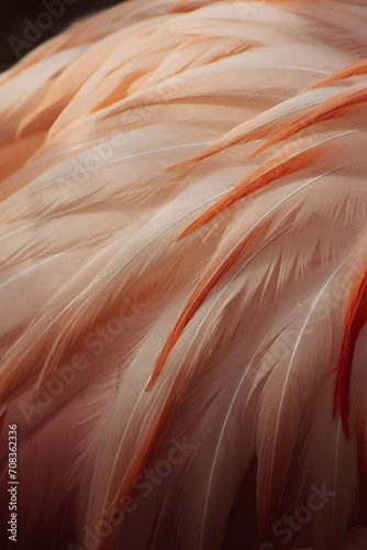 Beautiful close-up of pink and orange flamingo feathers forming a full-frame texture background