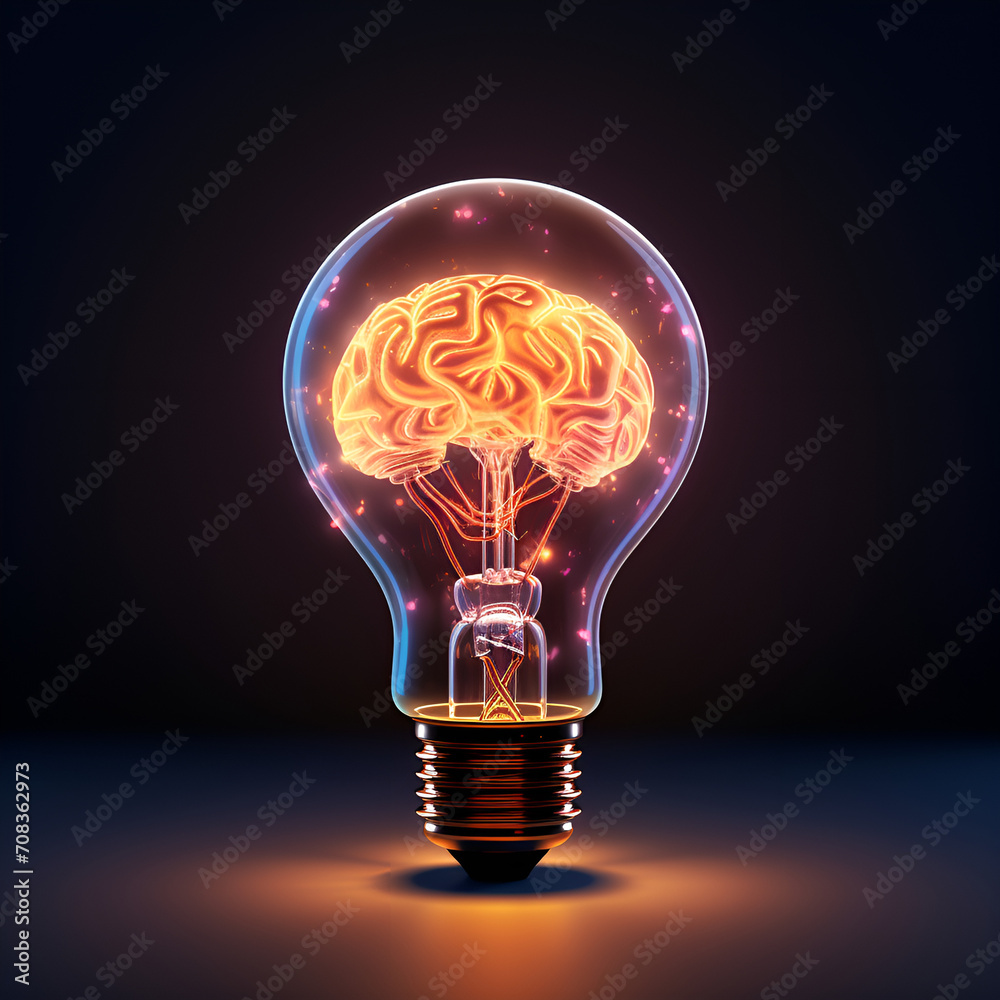 Human brain lightbulb new ideas concept Generative AI Human brain lightbulb new ideas concept Generative AI