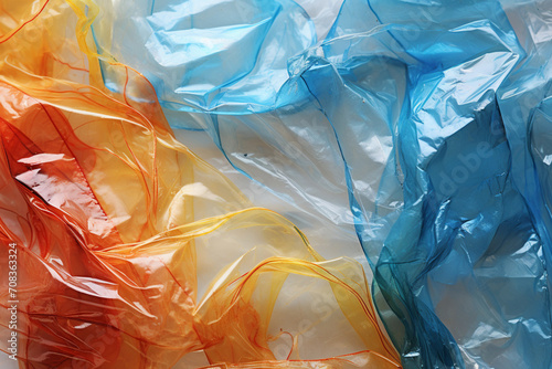 Crinkled plastic bag textures artistically layered to create a dynamic abstract image.