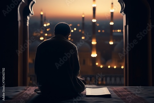 a Muslim reciting Quran at mosque in Ramadan