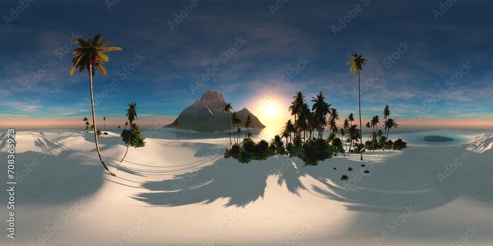 Environment map. HDRI map. equidistant projection, 360 high resolution panorama . Spherical panorama. an oasis in the desert. 3d rendering