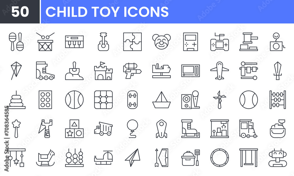 Children Toys vector line icon set. Contains linear outline icons like Baby, Ball, Kid, Bear, Game, Horse, Train, Truck, Car, Robot, Doll, Kite, Puzzle, Castle, Drum, Rattle. Editable use and stroke. Children Toys vector line icon set. Contains linear outline icons like Baby, Ball, Kid, Bear, Game, Horse, Train, Truck, Car, Robot, Doll, Kite, Puzzle, Castle, Drum, Rattle. Editable use and stroke.