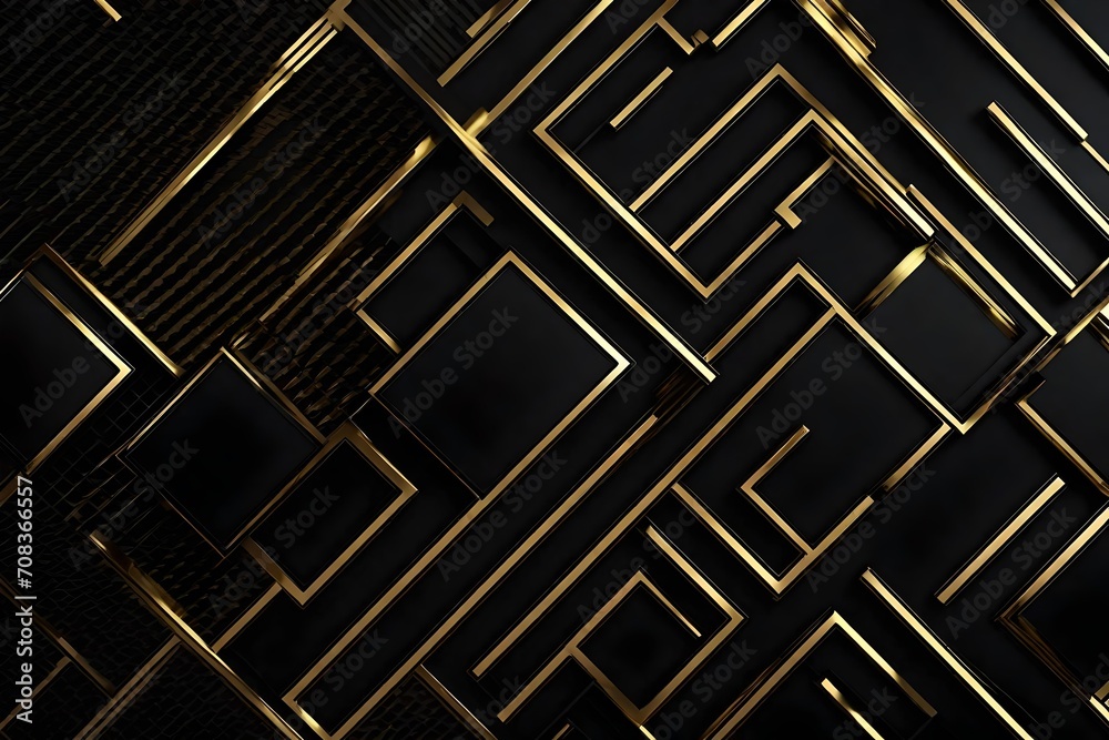 Black luxury gold metallic background, Abstract geometric premium design backdrop for banners, posters, templates, flyers etc. 3D illustration 
