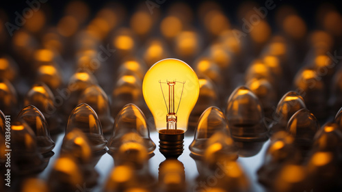 A Shimmering Lightbulb Stands Out in Contrast to the Darkened Bulbs