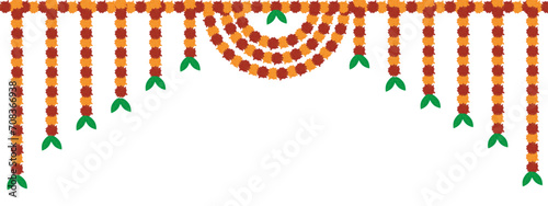 Fényképezés Traditional indian marigold floral garland vector,wedding and festival decoratio