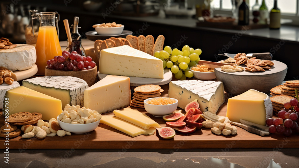 A table full of different kinds of cheese