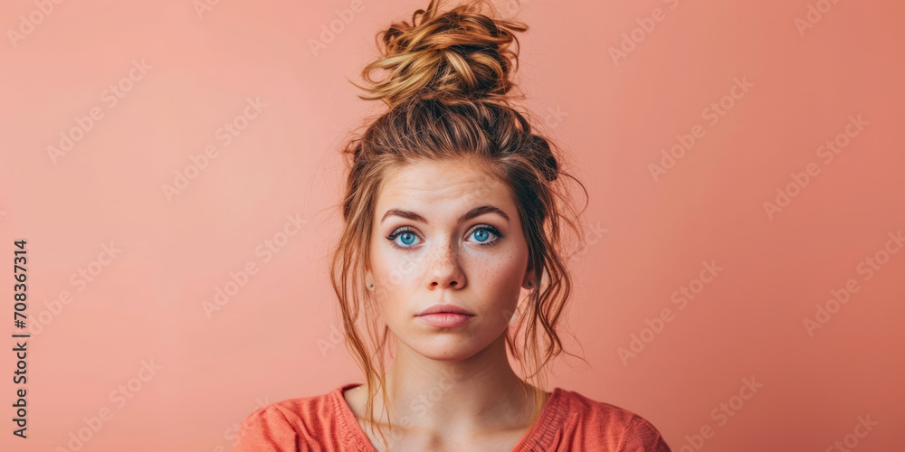 Close up of a confident young woman with a peach copyspace background for text Close up of a confident young woman with a peach copyspace background for text