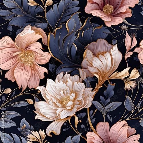 Seamless floral pattern, acanthus leaves foliage, medieval style painting, vintage floral wallpapers photo