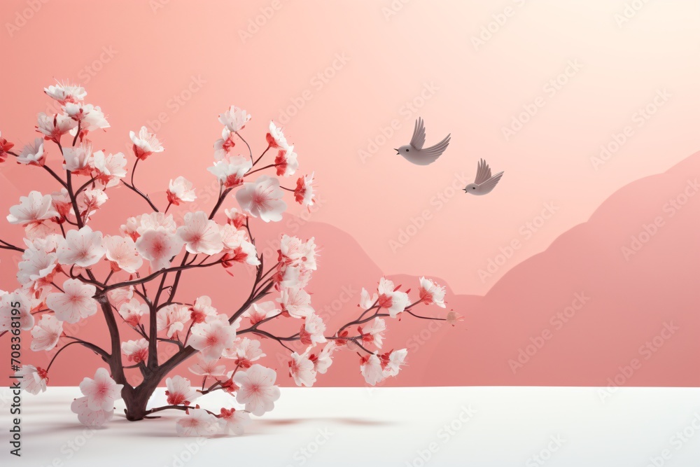 Fototapeta premium Flowers blooming minimal illustration