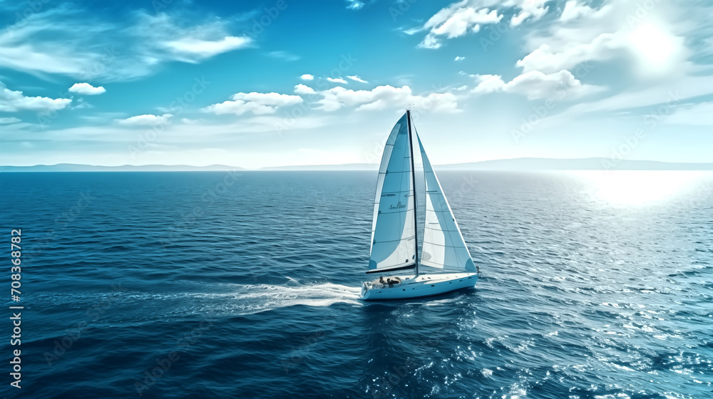 Obraz premium sailing yacht gliding on blue waves smoothly