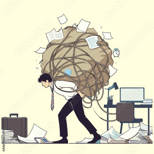 flat image of stress load, anxiety due to difficulties and workload, problems in economic crisis or stress from too many responsibilities