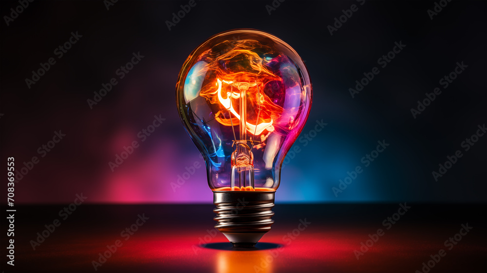 Glowing Innovation: Colorful Wired Light Bulb Illuminating a Creative Solution Glowing Innovation: Colorful Wired Light Bulb Illuminating a Creative Solution