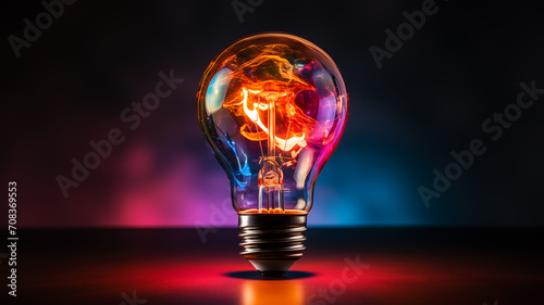 Glowing Innovation: Colorful Wired Light Bulb Illuminating a Creative Solution