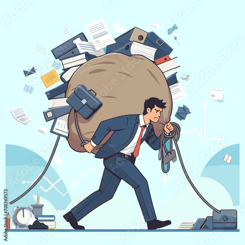 flat image of stress load, anxiety due to difficulties and workload, problems in economic crisis or stress from too many responsibilities