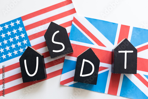 GBPUSD forex currency pair illustration. United Kingdom and American flag, with Pound and Dollar symbol.