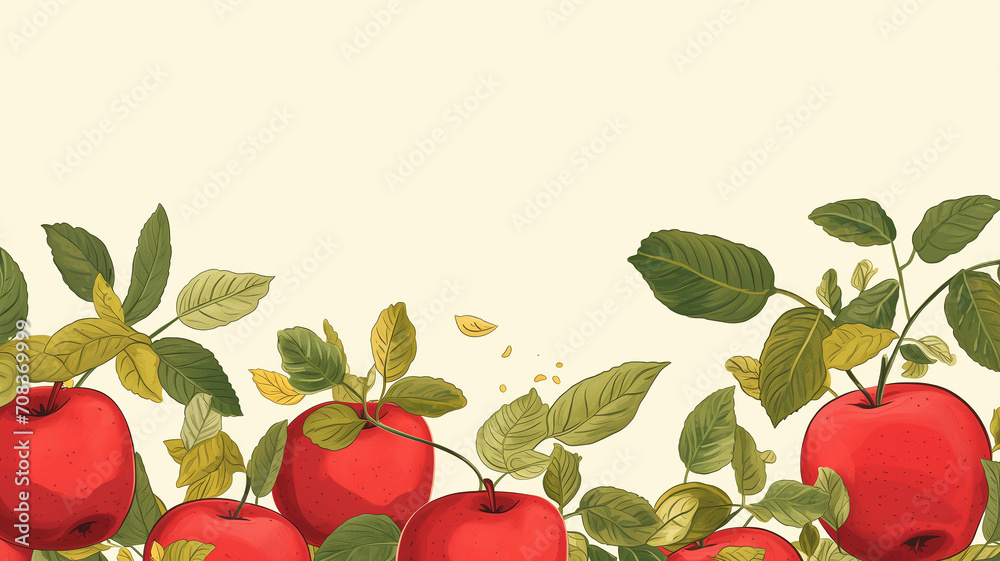 Illustrate a border of apples with a central Illustrate a border of apples with a central