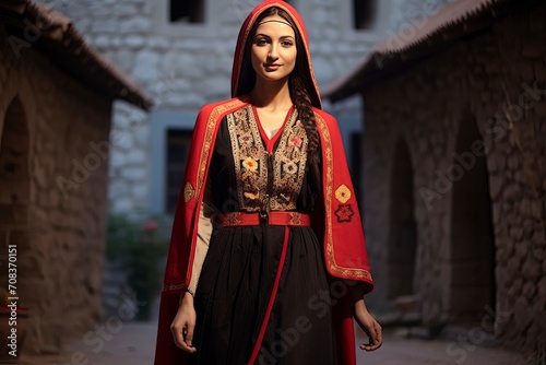  Armenian woman in traditional Taraz dress, embodying cultural charm and authenticity. 