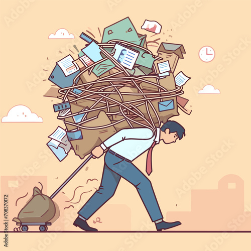 flat image of stress load, anxiety due to difficulties and workload, problems in economic crisis or stress from too many responsibilities