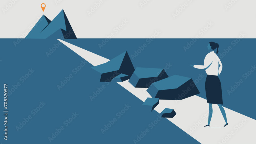 Obraz premium A female office worker encounters an obstacle on her way to her destination.