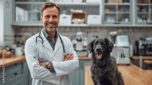 Veterinarian in a veterinary clinic with dog
