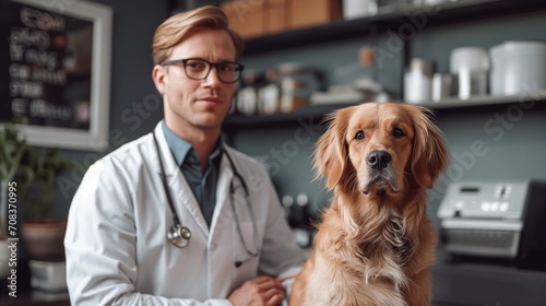 Veterinarian in a veterinary clinic with dog