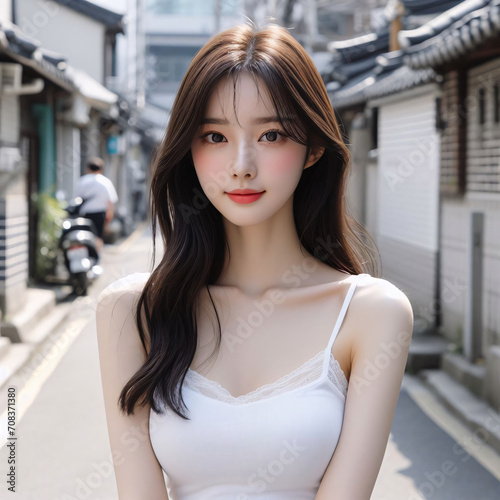 Asian (Korea) young beauty street fashion 