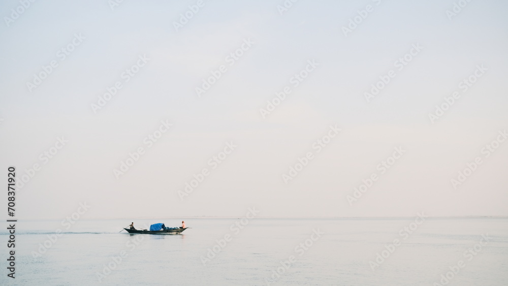 Indian boat on a river, blue hood boat. Indian boat on a river, blue hood boat.