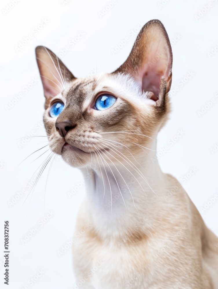 Sphinx cat with blue eyes looking aside