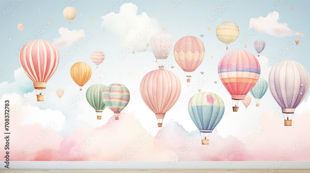 Fototapeta premium 3d wallpaper watercolor baby air balloon seamless