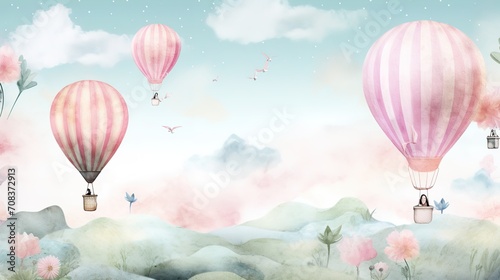 3d wallpaper watercolor baby air balloon seamless