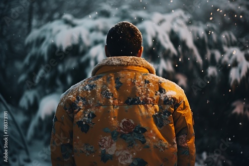 a jacket on a snowy surface view from back