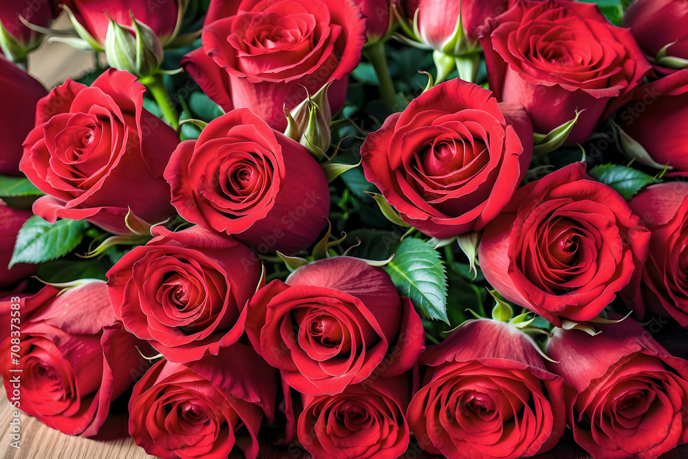 Obraz premium A bouquet of red roses is a gift for a date or Valentine's day