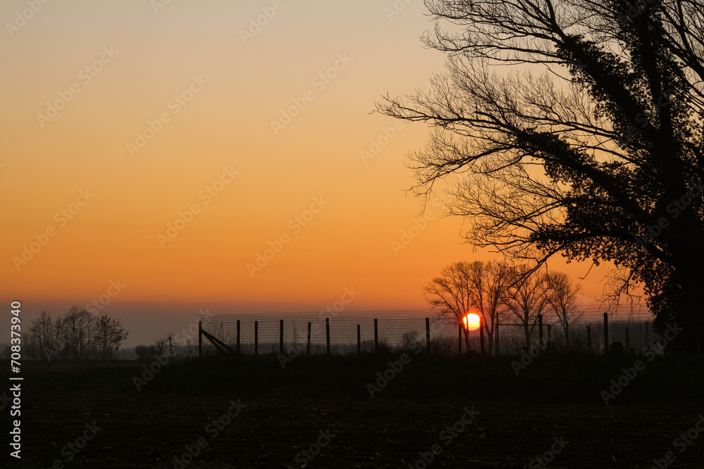 Sunset Po Valley Italy landscape sun sky fields color Sunset Po Valley Italy landscape sun sky fields color