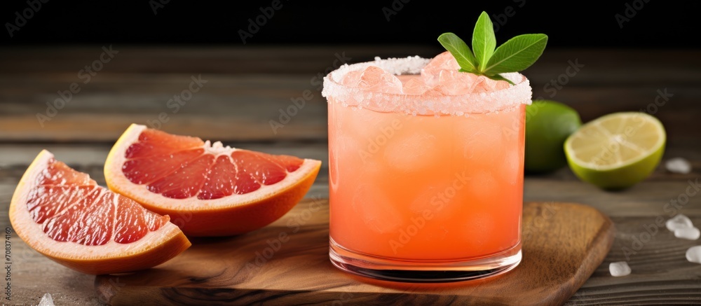 Refreshingly cold Tequila Paloma with grapefruit and a salt rim. Refreshingly cold Tequila Paloma with grapefruit and a salt rim.