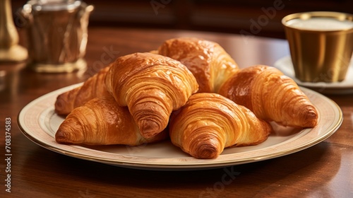 French-style croissants  freshly baked and arranged on a platter with a golden-brown hue Generative AI