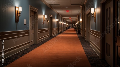 Hallway of Hotel Rooms Generative AI © vadosloginov