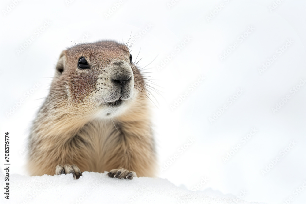 Groundhog Day Celebration: Cheerful Groundhog peaking from the snow. Groundhog Day Celebration: Cheerful Groundhog peaking from the snow.