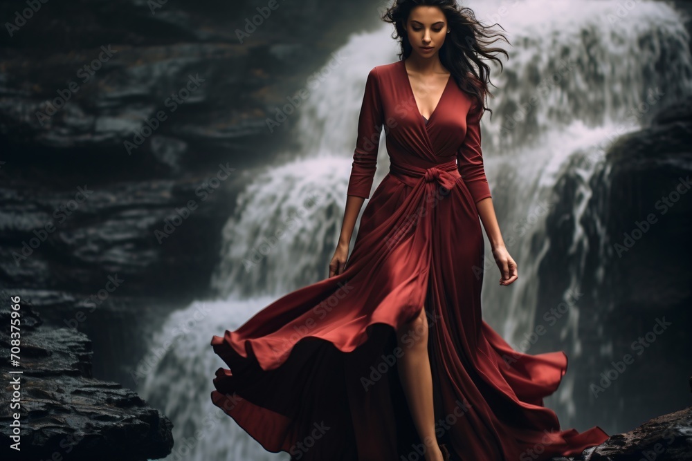 Illustration of a woman at a waterfall Illustration of a woman at a waterfall